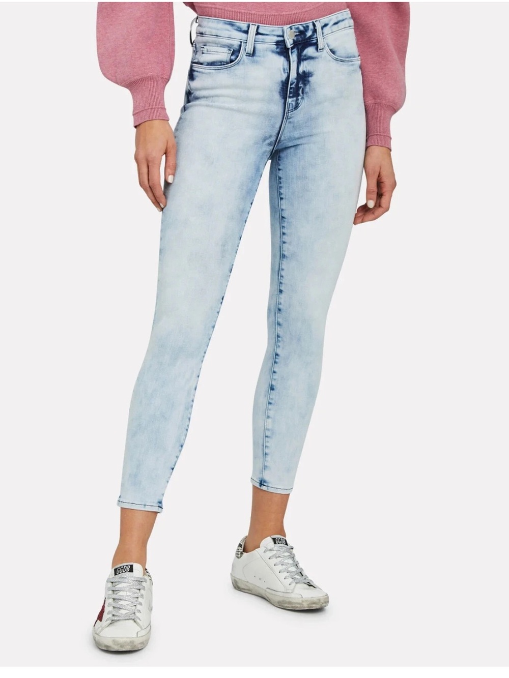L'agence Womens Margot High Rise Skinny Jean Celestial Blue Acid Wash Size 24